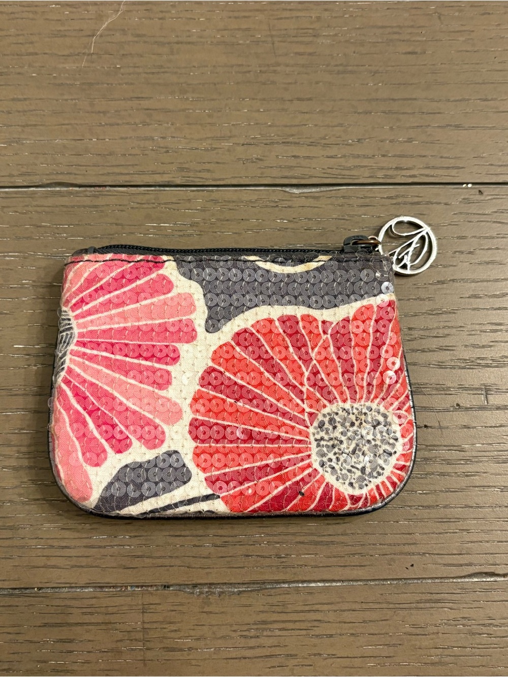 Vera Bradley Floral Sequin Zip Pouch - Red & Gray